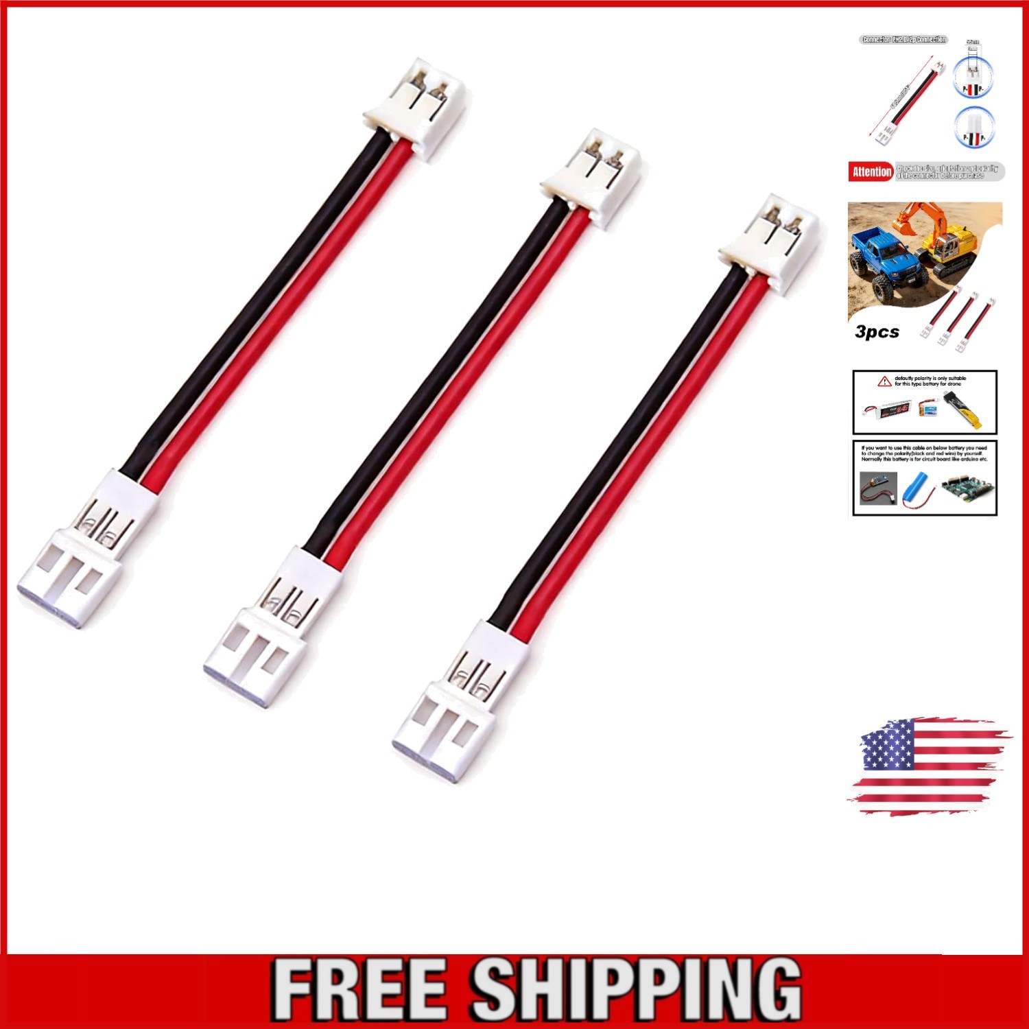 Durable 50mm Male-Female PH2.0 Cables – Ideal for Electronics Projects (3 pcs)