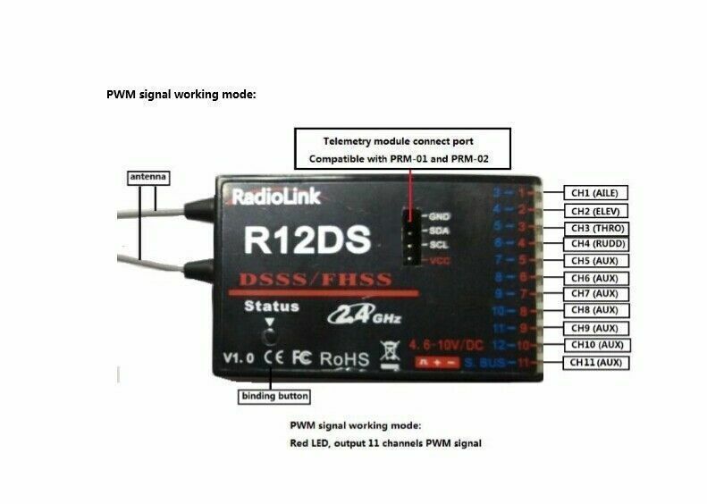 RadioLink R12DS 12CH 12 Channel Receiver 2.4Ghz For AT10 AT10II