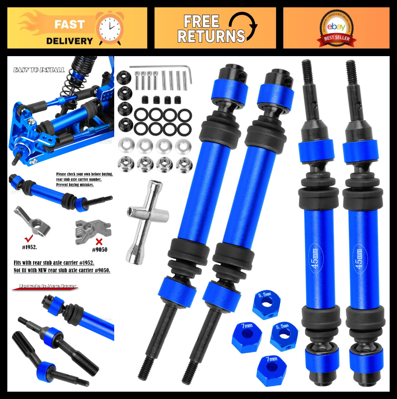 Upgraded RC CVD Drive Shaft Axles for 1/10 Slash, Rustler, Stampede VXL 4X4 – St