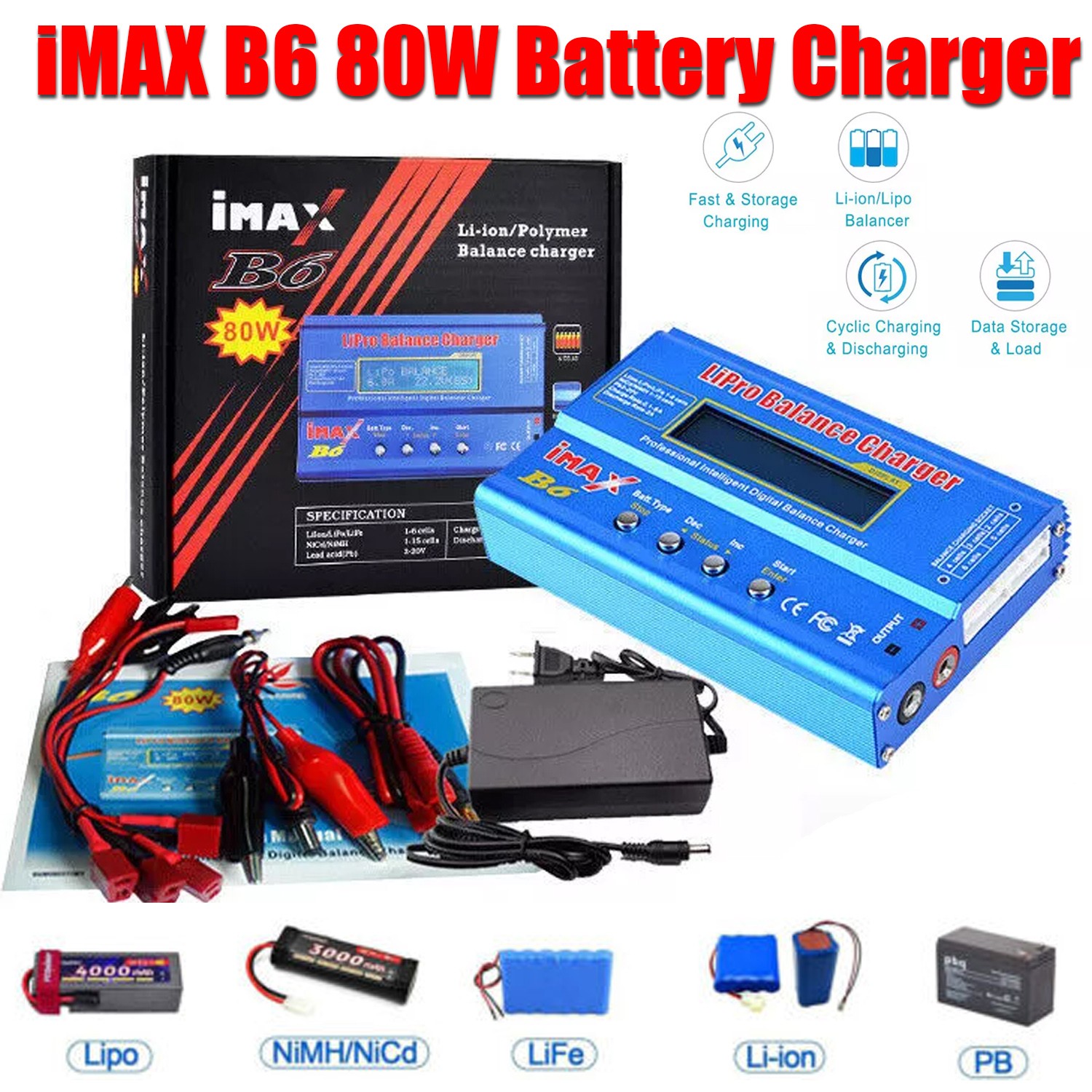 B6 LiPo Smart Battery Balance Charger Discharger iMAX 80W For RC NiMH LiFe NiCd