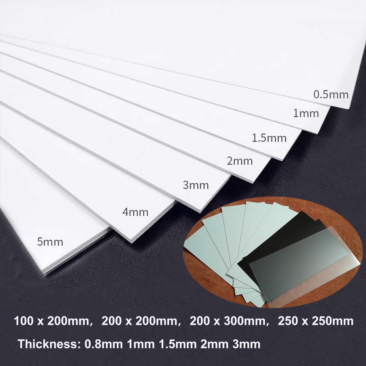ABS Styrene Plastic Sheet Board White Black Clear Models Craft 0.8 1 1.5 2 3mm