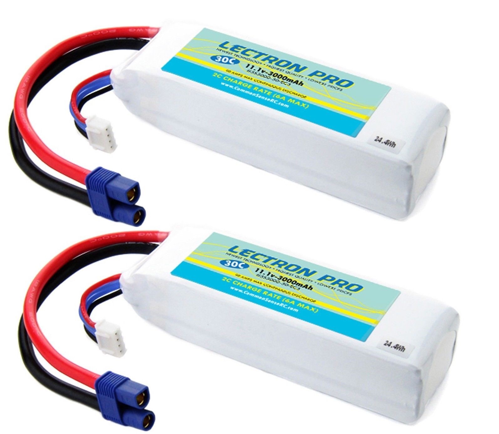 Lectron Pro 11.1v 3000mAh 30C 3S LiPo 2x Battery w/EC3 Blade 450 / 350QX QX2 QX3