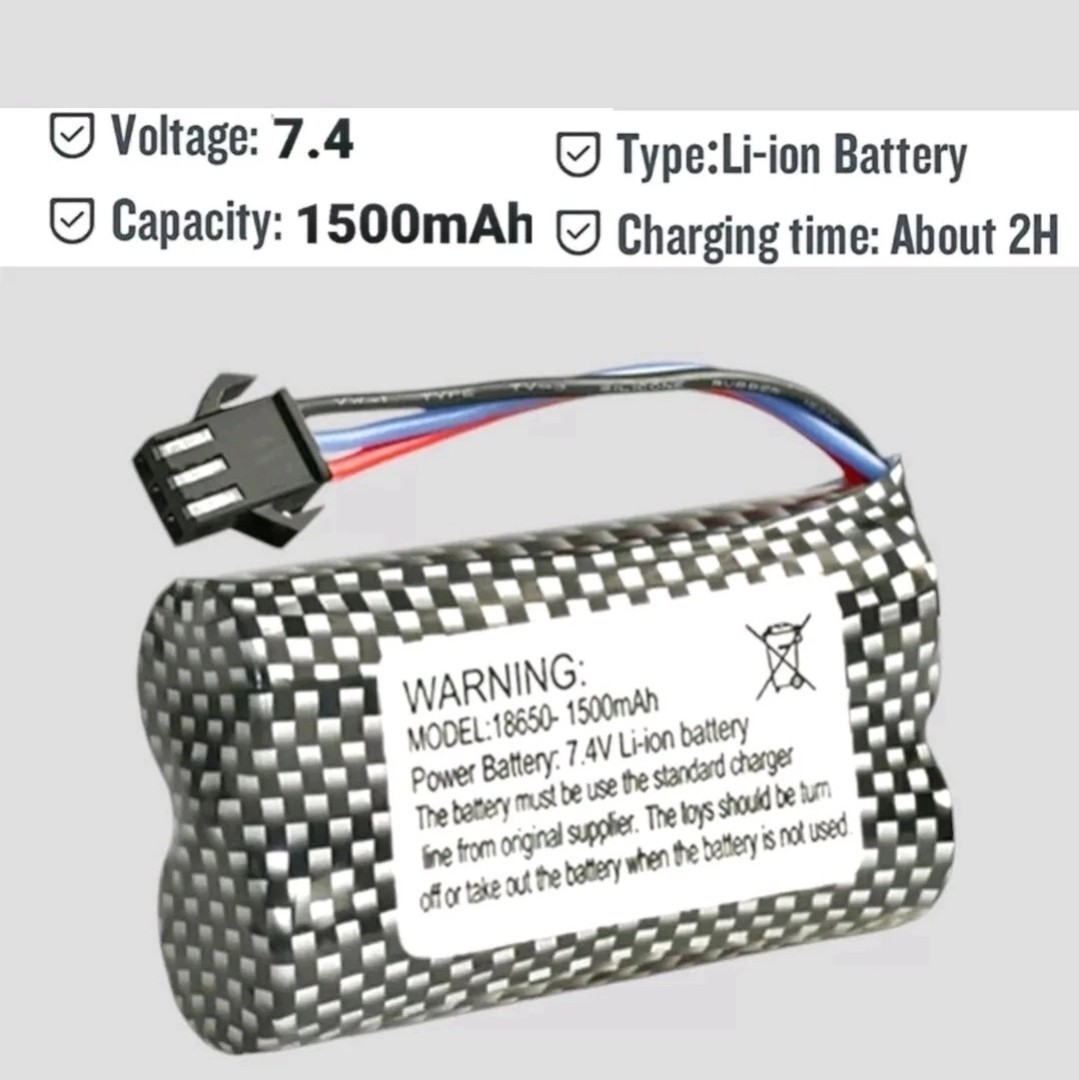 7.4V 1500mAh Li-ion Battery 18650 with SM-3P Plug for Monster Truck Pickup Toys