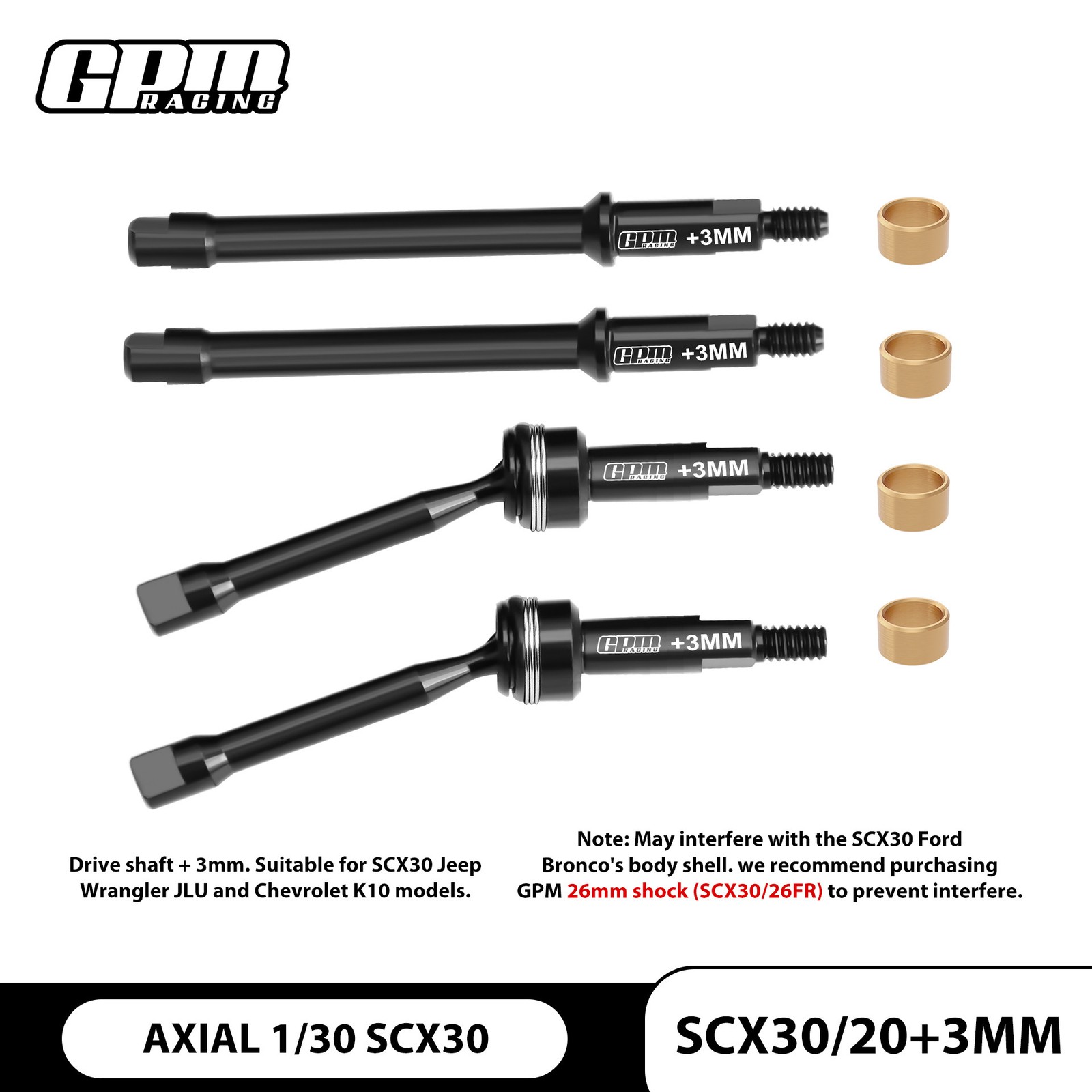 Front Rear Drive Shaft CVD For AXIAL 1/30 SCX30 Ford Bronco 4X4 RTR Brushed Rock