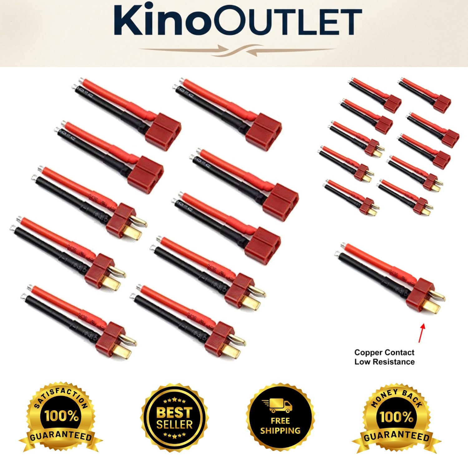 Versatile 10-Piece T Plug Connector Set with 14AWG Wire for Drones & RC Vehicles