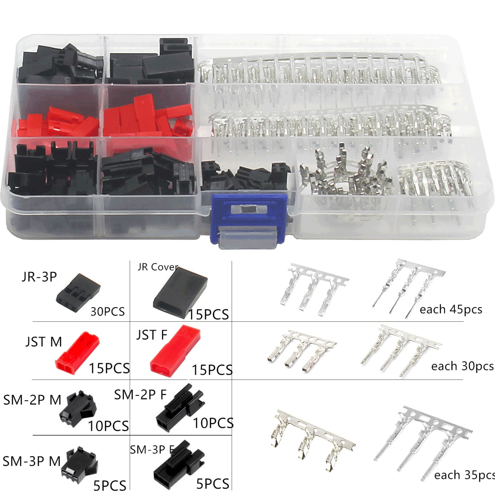 105Pcs Servo Plug Male Female JST JR Connector Crimp Pin Wire for RC Car Boat er
