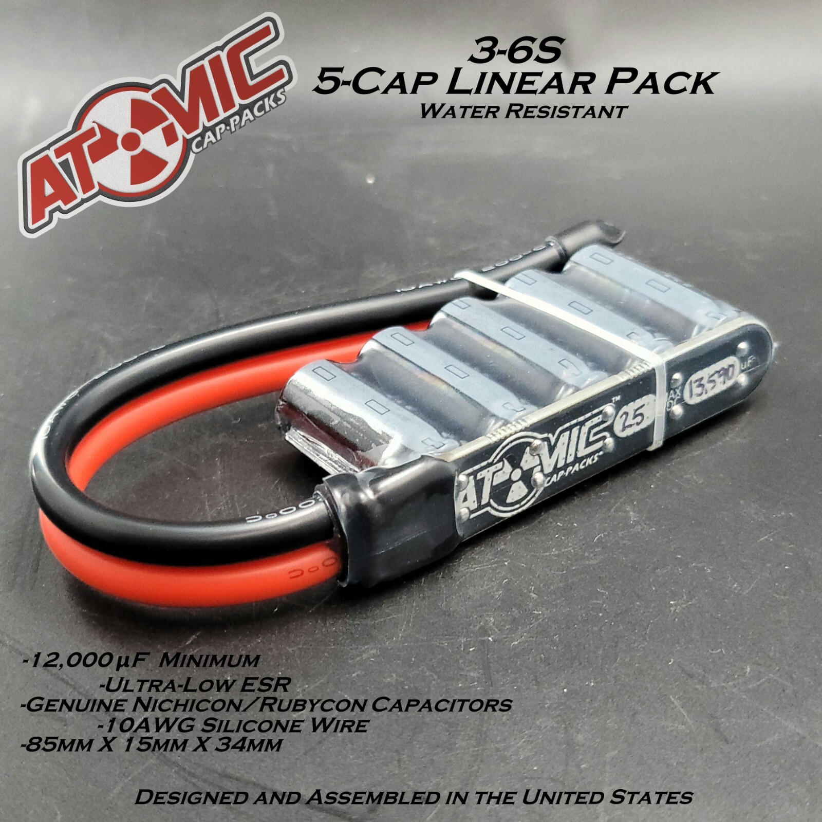 ATOMIC Linear RC Cap Pack /ESC Pack / 3-6S / 12,000uF Minimum / 25V / USA