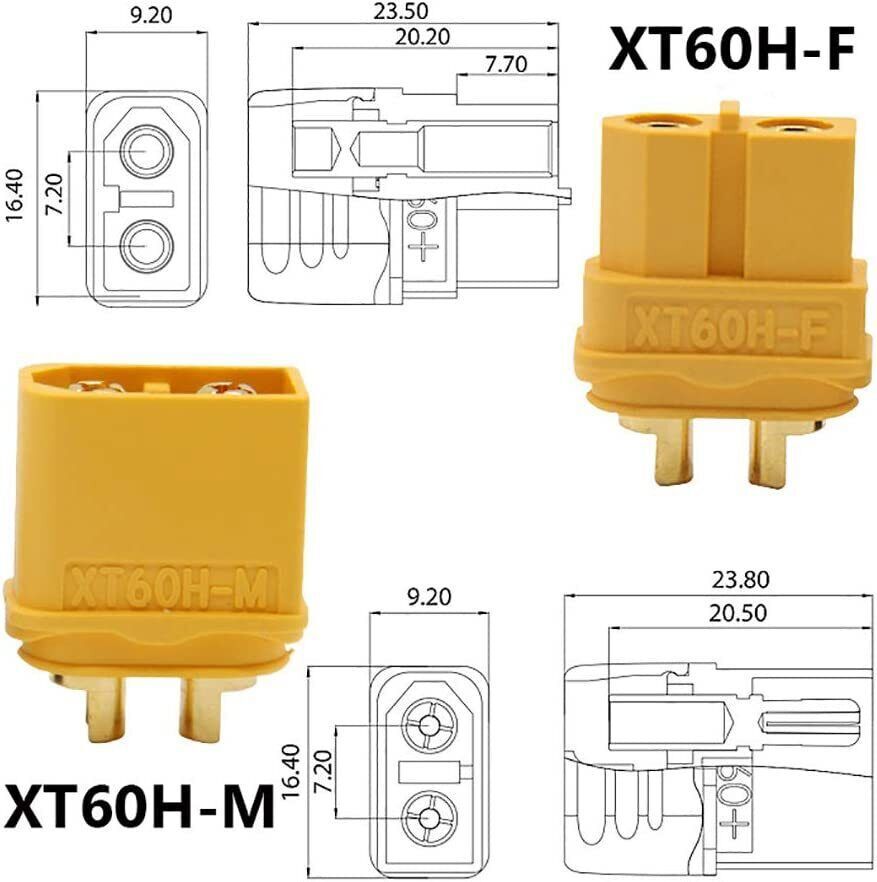 1-20 Pairs Amass XT60 Connectors Plugs Gold Plated UL XT60U XT60H Plug 60A