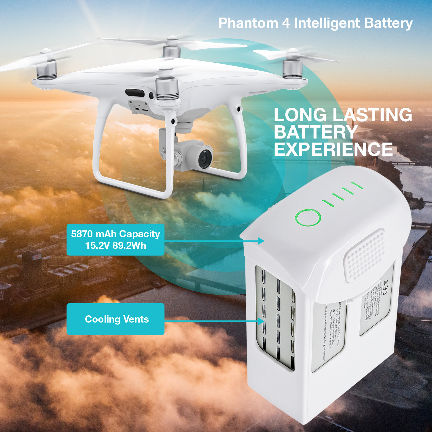 2x 15.2V 5870mAh Lipo Intelligent Flight Battery for DJI Phantom 4 Pro Plus