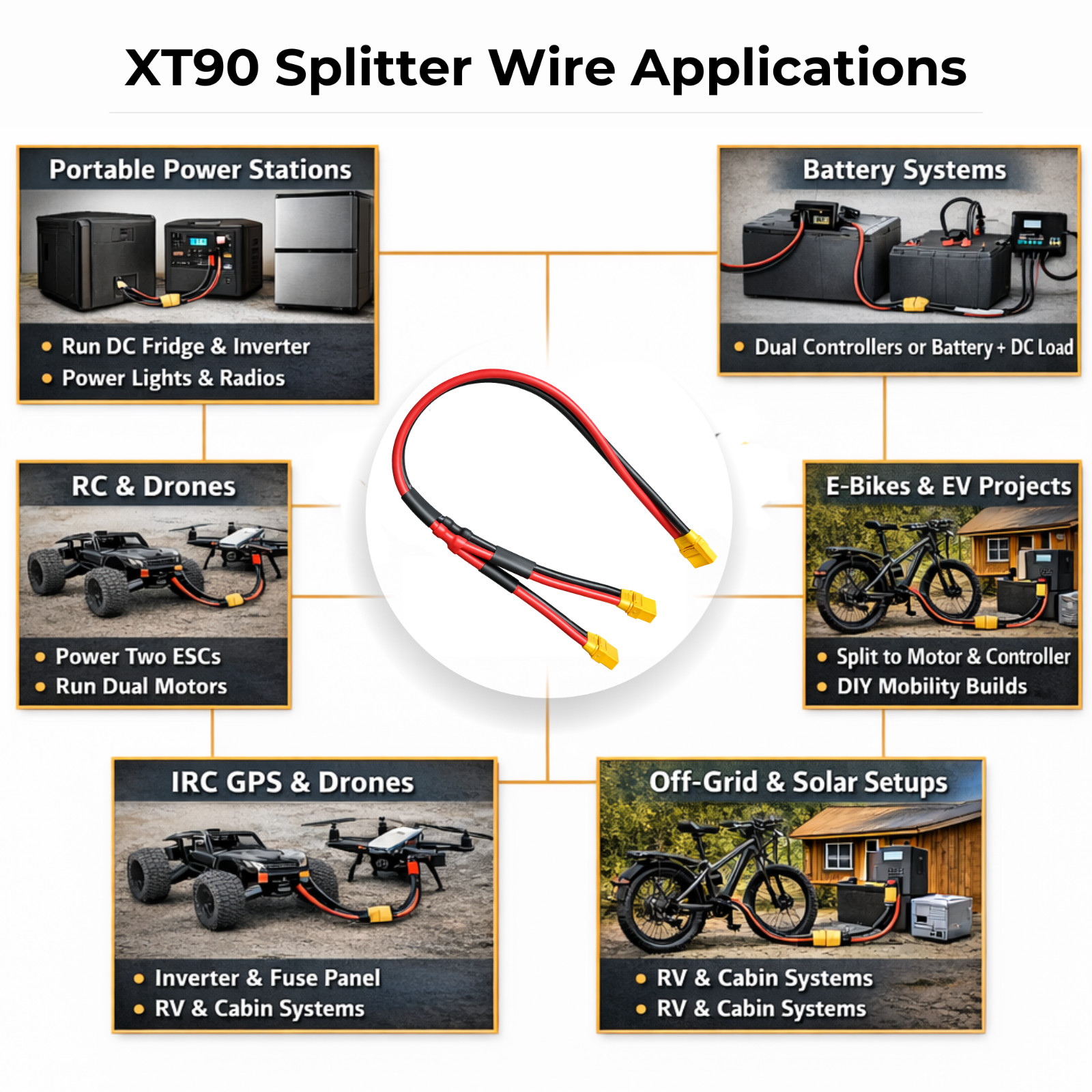 XT90 Y Splitter 8AWG Female Male Parallel Connector 2 Way 1 to 2 3 Way 1 to 3