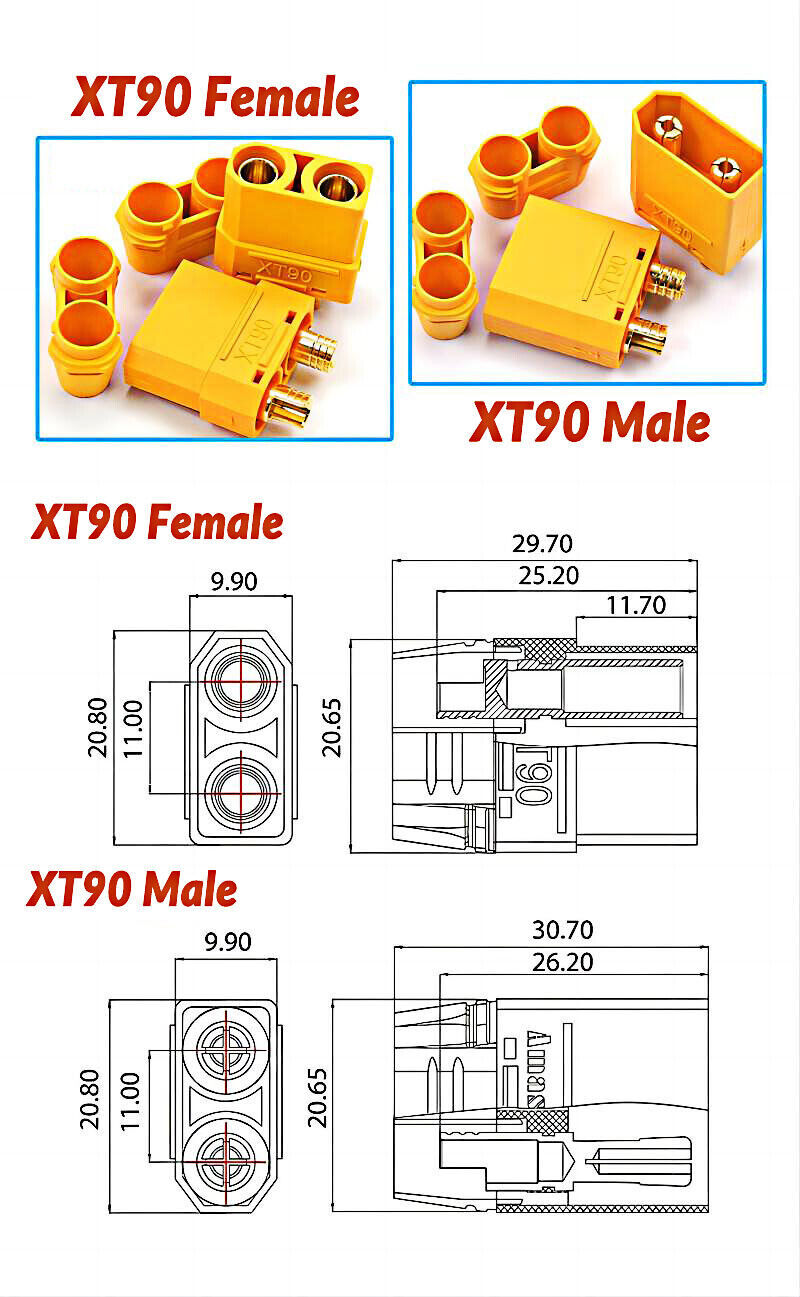 XT30 XT60 XT60H XT90 XT150 Male and Female Connectors with Caps Charger Plugs