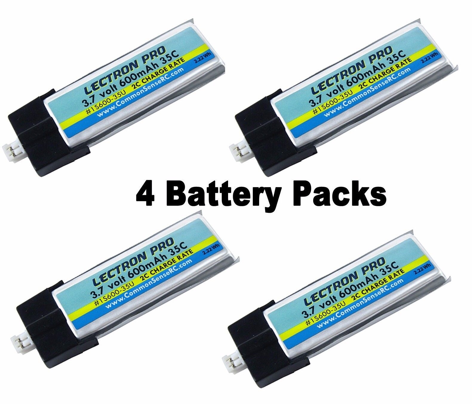 Lectron 1S600-35U 600mAh 1S 3.7V 25C LiPo (4 Pack) w/ UMX : Blade Glimpse FPV