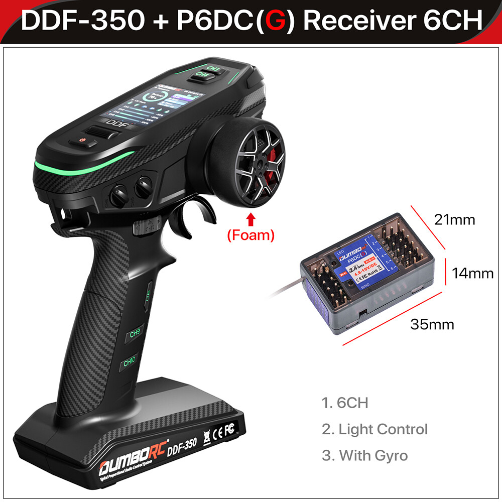 DUMBORC DDF-350 Transmitter w/ Receiver 2.4G 10CH for RC Car Boat Tank LCD FHSS
