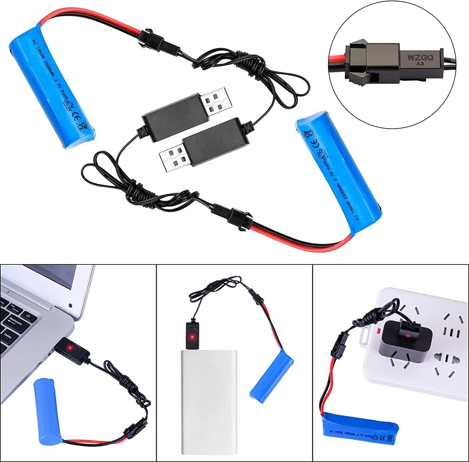 3.7V 1500mAh Li-ion Battery SM 2Pin Plug Rechargeable with USB Charger Cable