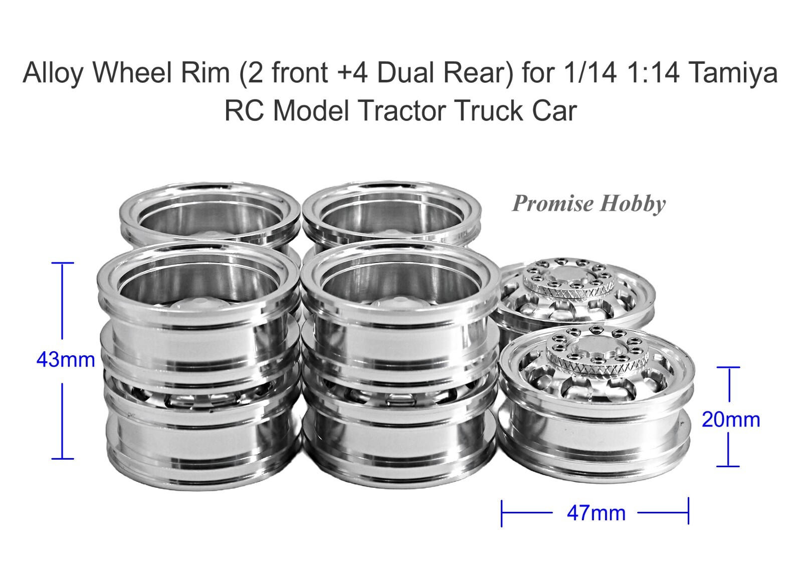 Aluminum Front / Rear Wheel Rim / Set For 1/14 Tamiya RC Model Tractor Truck Car