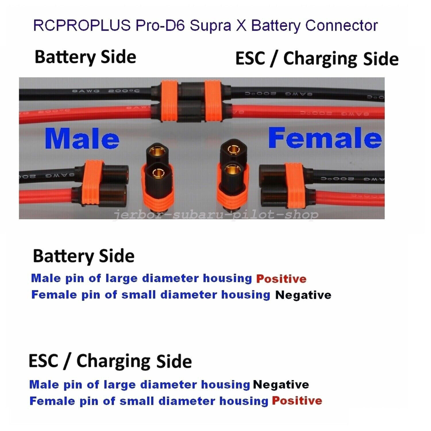 Ebike Battery Power Adapter QS8 Male to 6mm Bullet Male Connector 8AWG 10cm Wire