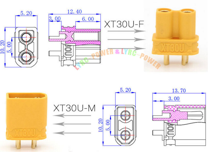 AMASS XT60 or XT30 Plug to PH2.0 Male Female Plug 22AWG Cable for Drone Battery