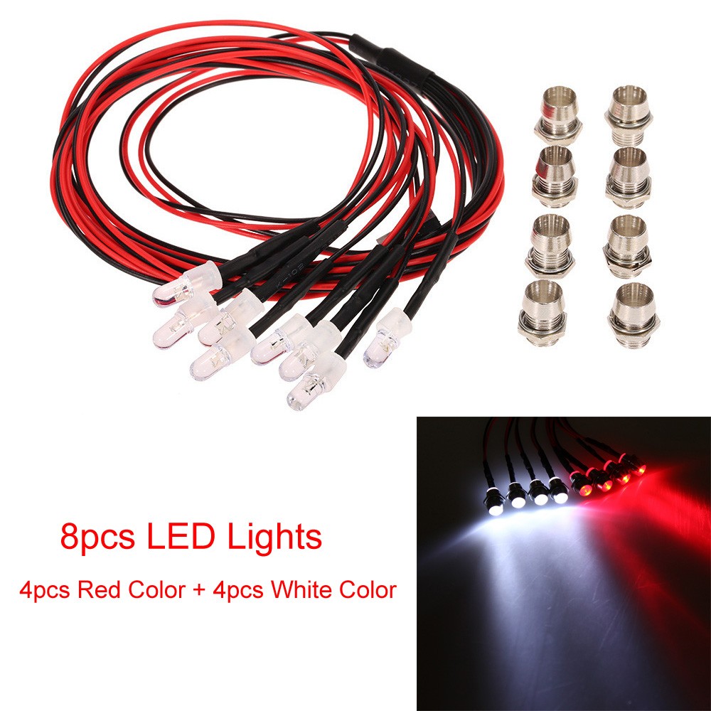 8 PCS LED Lights Red & White Lamp For 1/10 RC Car Traxxas Tamiya HSP SCX10 D90 a