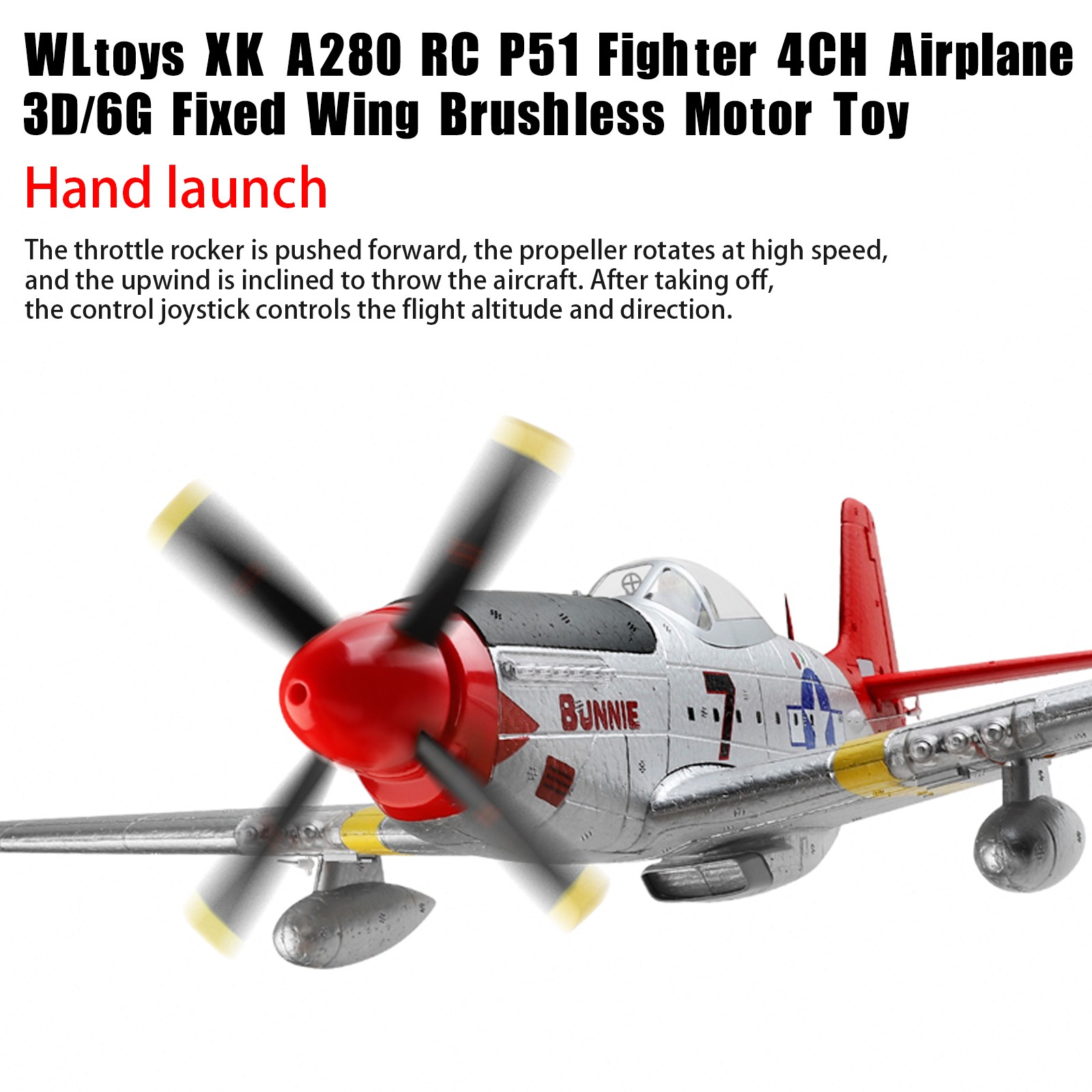 WLtoys XK A280 RC P51 Fighter 4CH Airplane 3D/6G Fixed Wing Brushless Motor Toy`