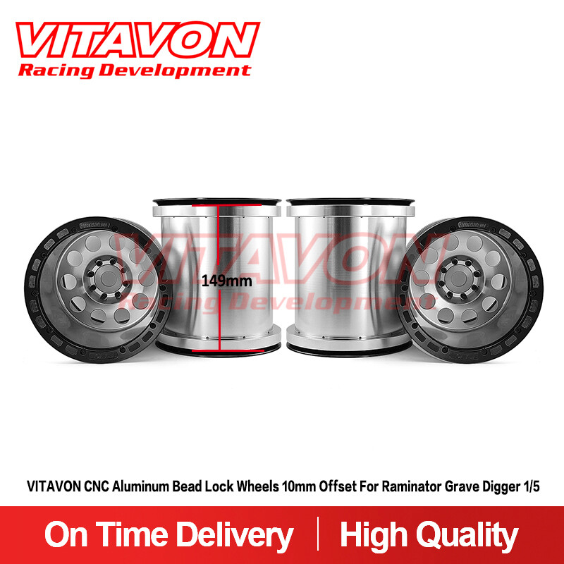 VITAVON CNC Aluminum Bead Lock Wheels 10mm Offset For Raminator Grave Digger 1/5