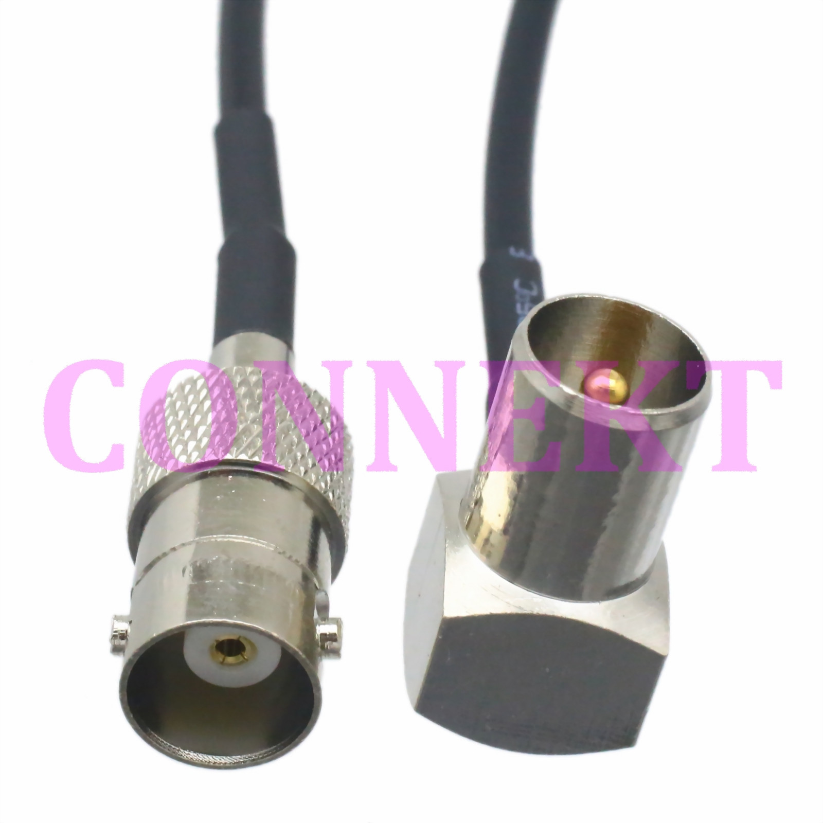 BNC female to IEC DVB-T TV PAL male right angle RG174 jumper pigtail 15cm