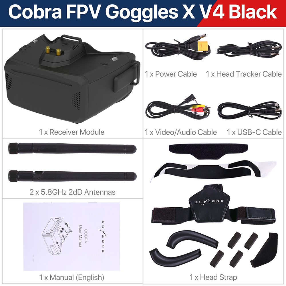 SKYZONE Cobra S / XV 2 800×480 4.3″Cobra / 1280×720 4.1″5.8G 48CH FPV Goggles