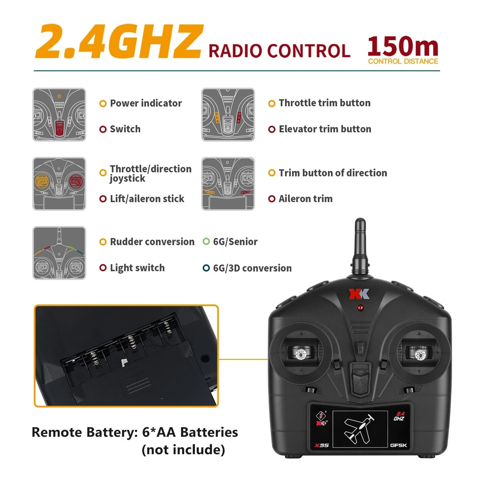 Original Remote Controller, Compatible with WLtoys A280/ A300 RC Plane