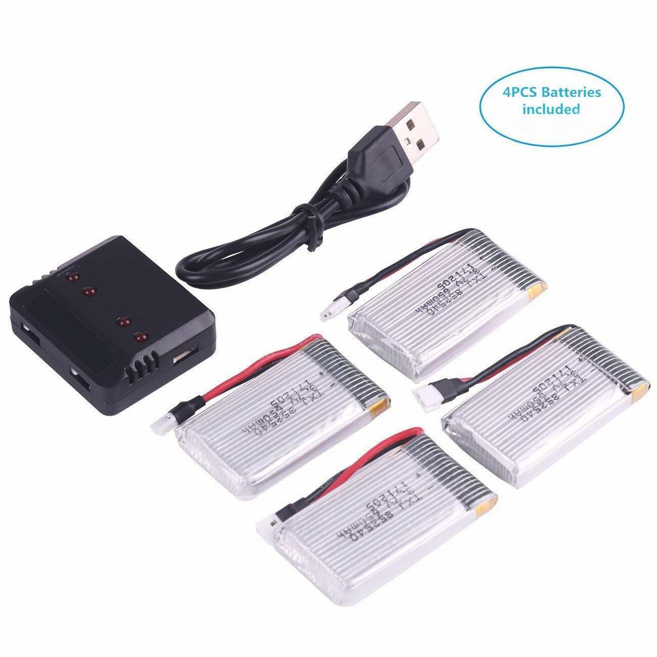 4pcs 650mAh 3.7V Lipo Battery With 4 in1 USB Charger for RC UAV Drone Vehicle