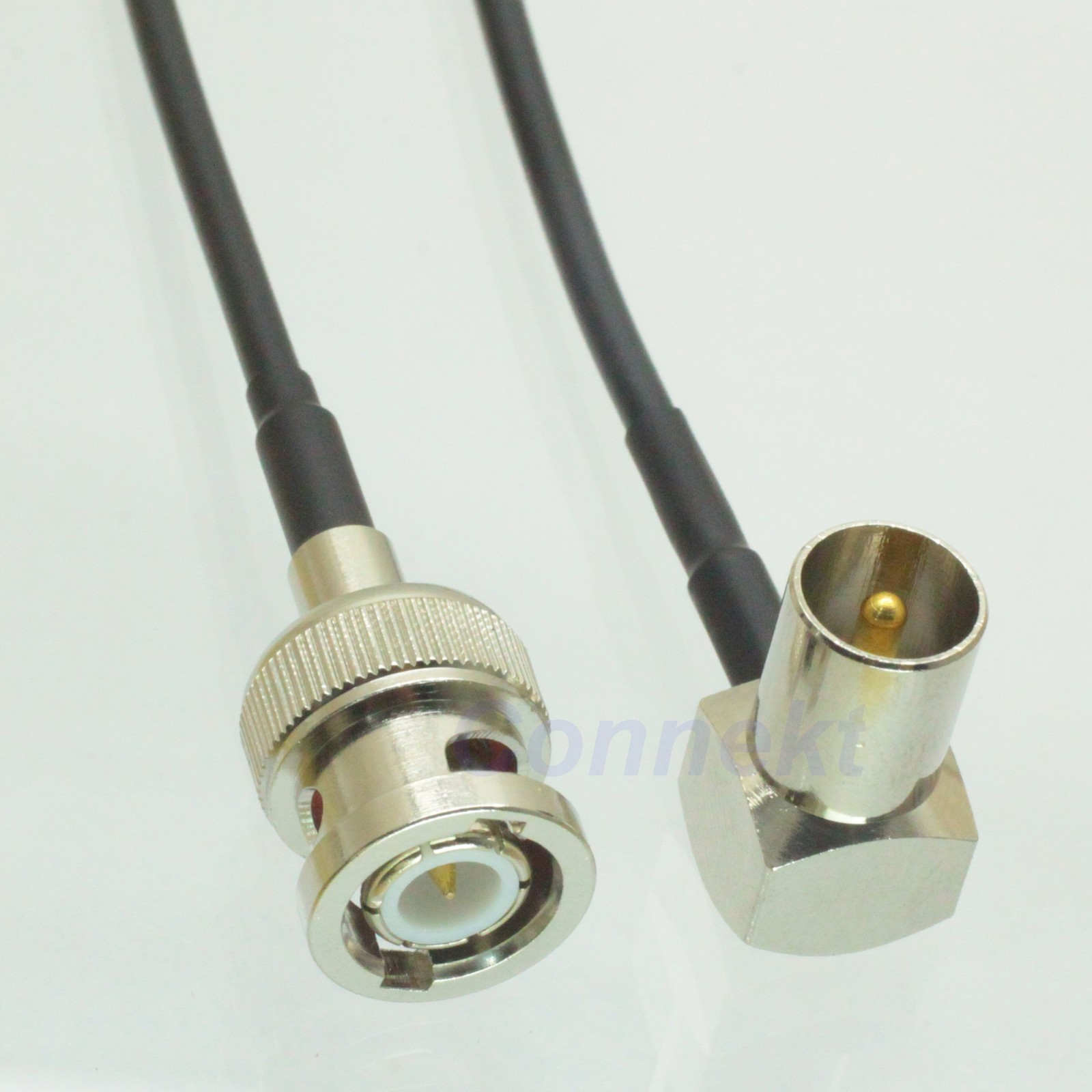 BNC male to IEC DVB-T TV PAL male right angle RG174 cable jumper pigtail 15cm