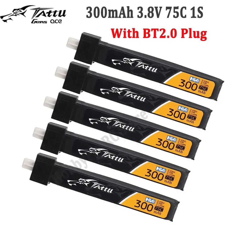 5PCS TATTU 300mAh 3.8V 1S 75C 1S Lipo Battey With BT2.0/ PH2.0 Plug for FPV
