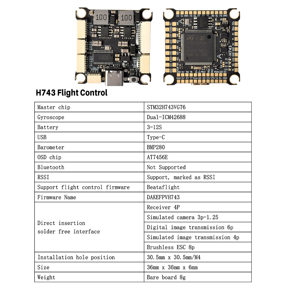 9IMOD H743 Flight Stack Control 4in1 70A/80A ESC 3-8S Lipo 30.5×30.5mm Dual Gyro