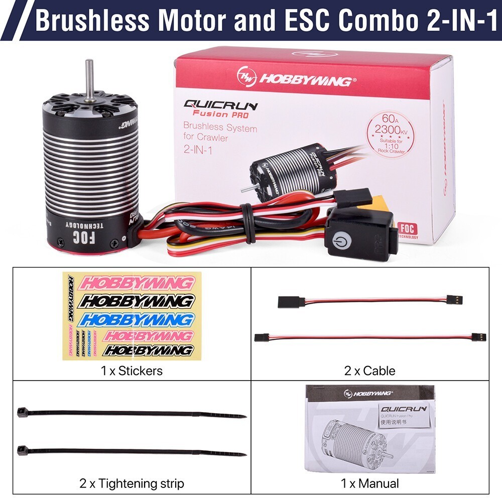 HobbyWing 2in1 RC 2300KV Brushless Motor 60A ESC Combo for 1/10 for Crawler Car