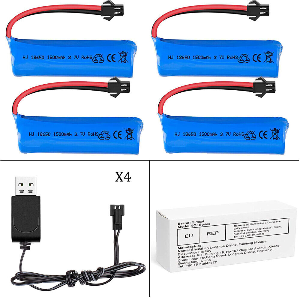 3.7V 1500mAh Li-ion Battery SM 2Pin Plug Rechargeable with USB Charger Cable