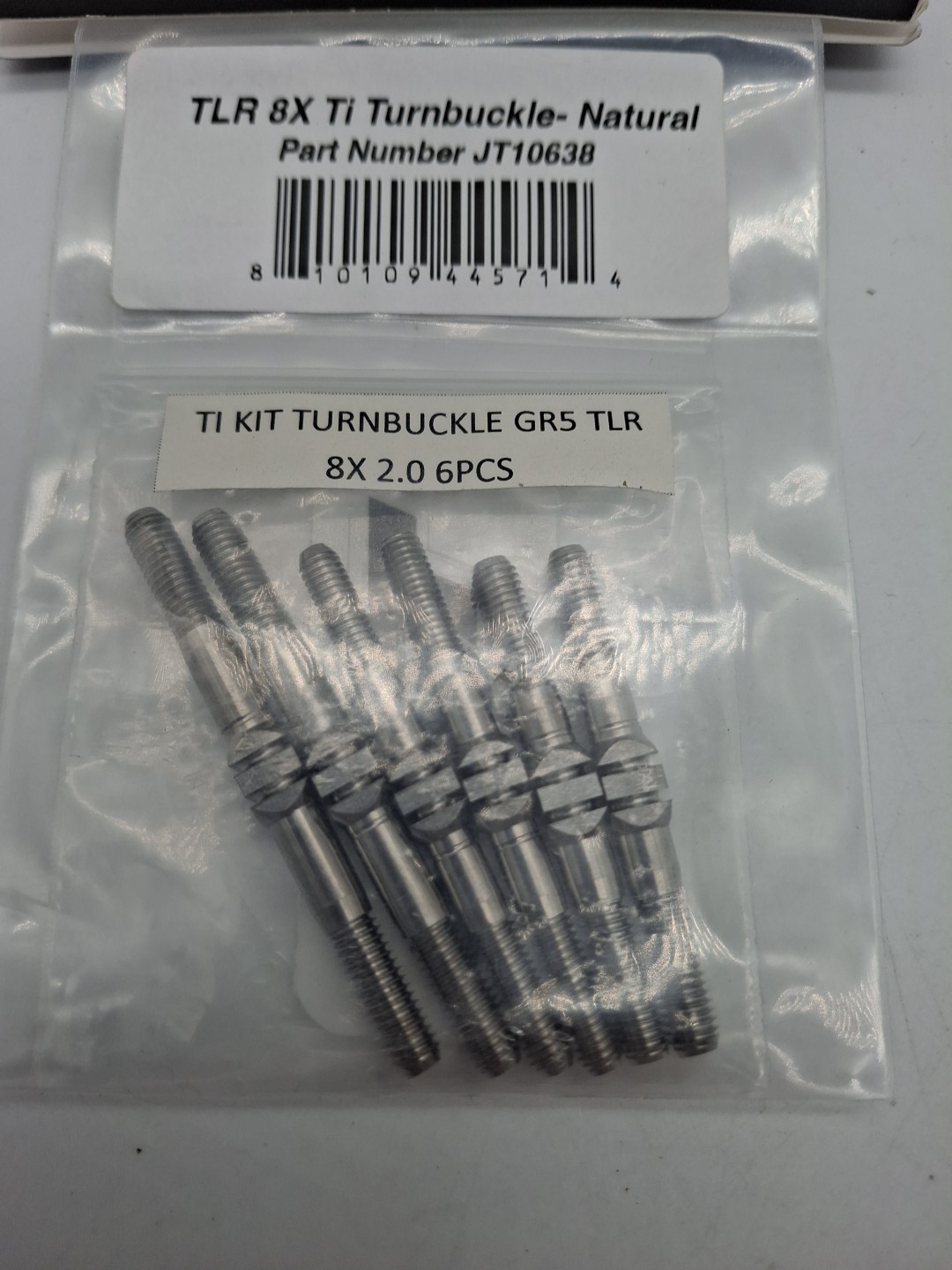 Bearing Co. TLR 8IGHT-X Titanium Milled Turnbuckle Natural. JT10638 GR5 2.0 6pc