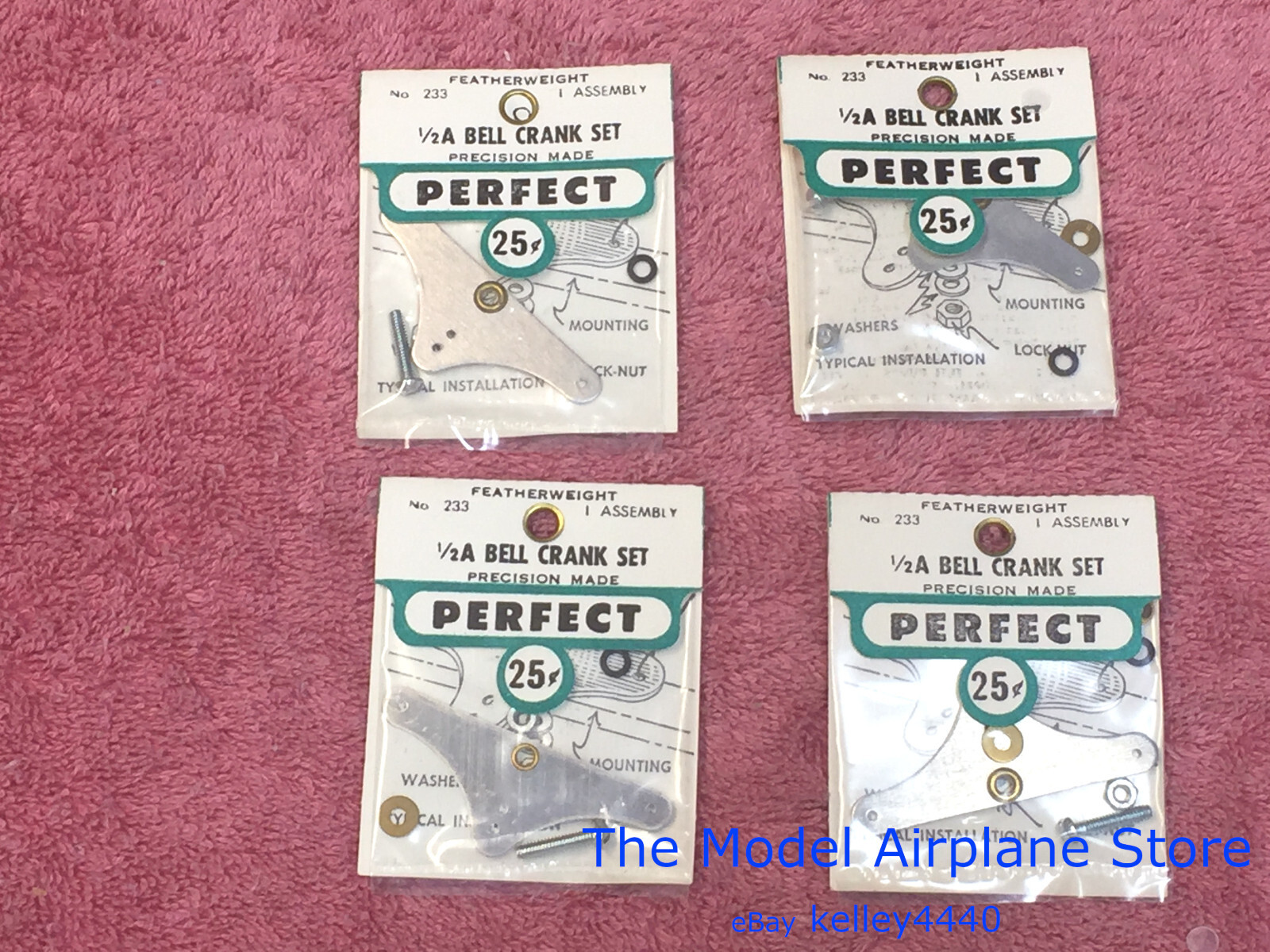 4 – Perfect Brand 1/2 A Bell Cranks # 233 for Gas Model Control Line Airplanes