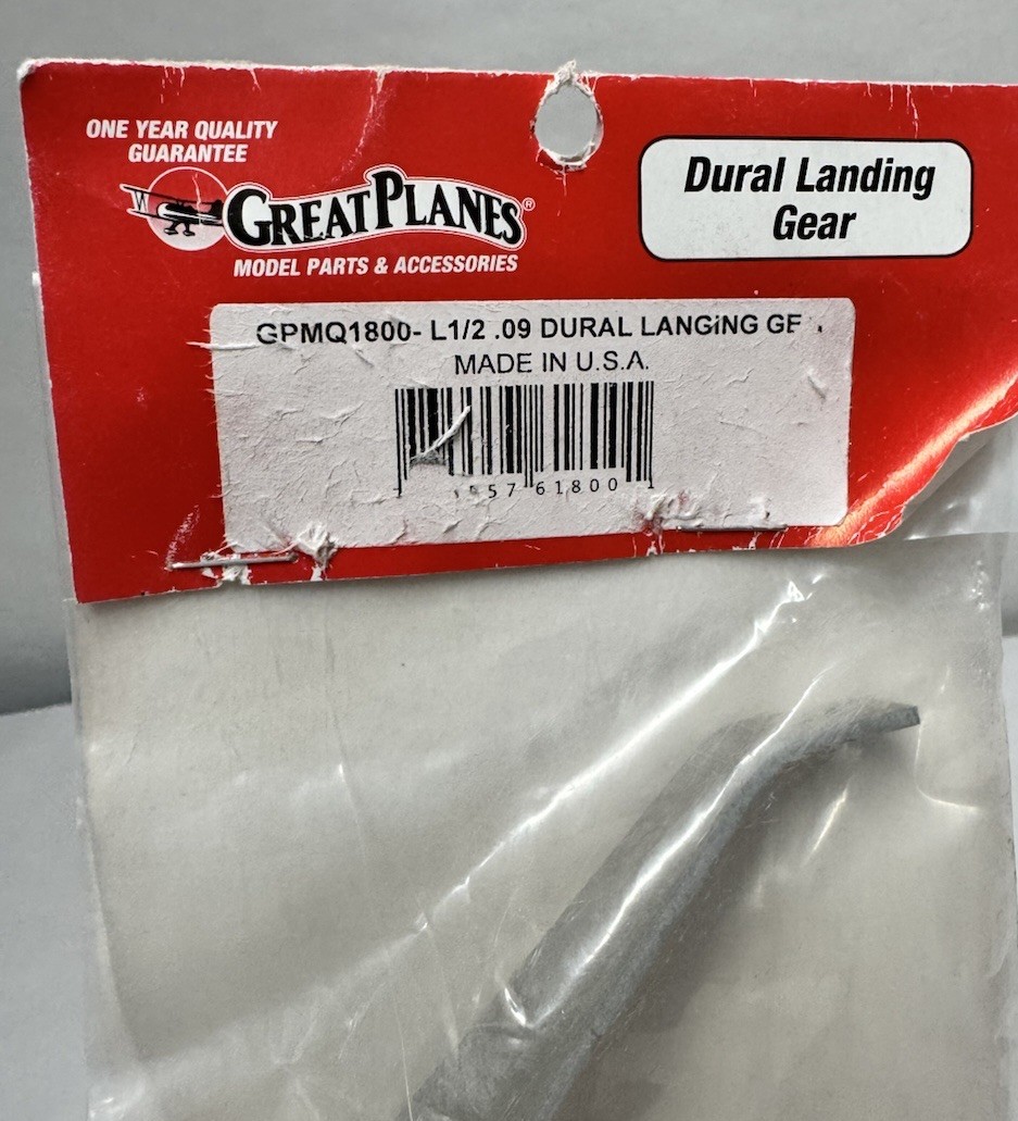 Great Planes Dural L-1/2 Aluminum Landing Gear GPMQ1800 .09 Size – Brand NEW!