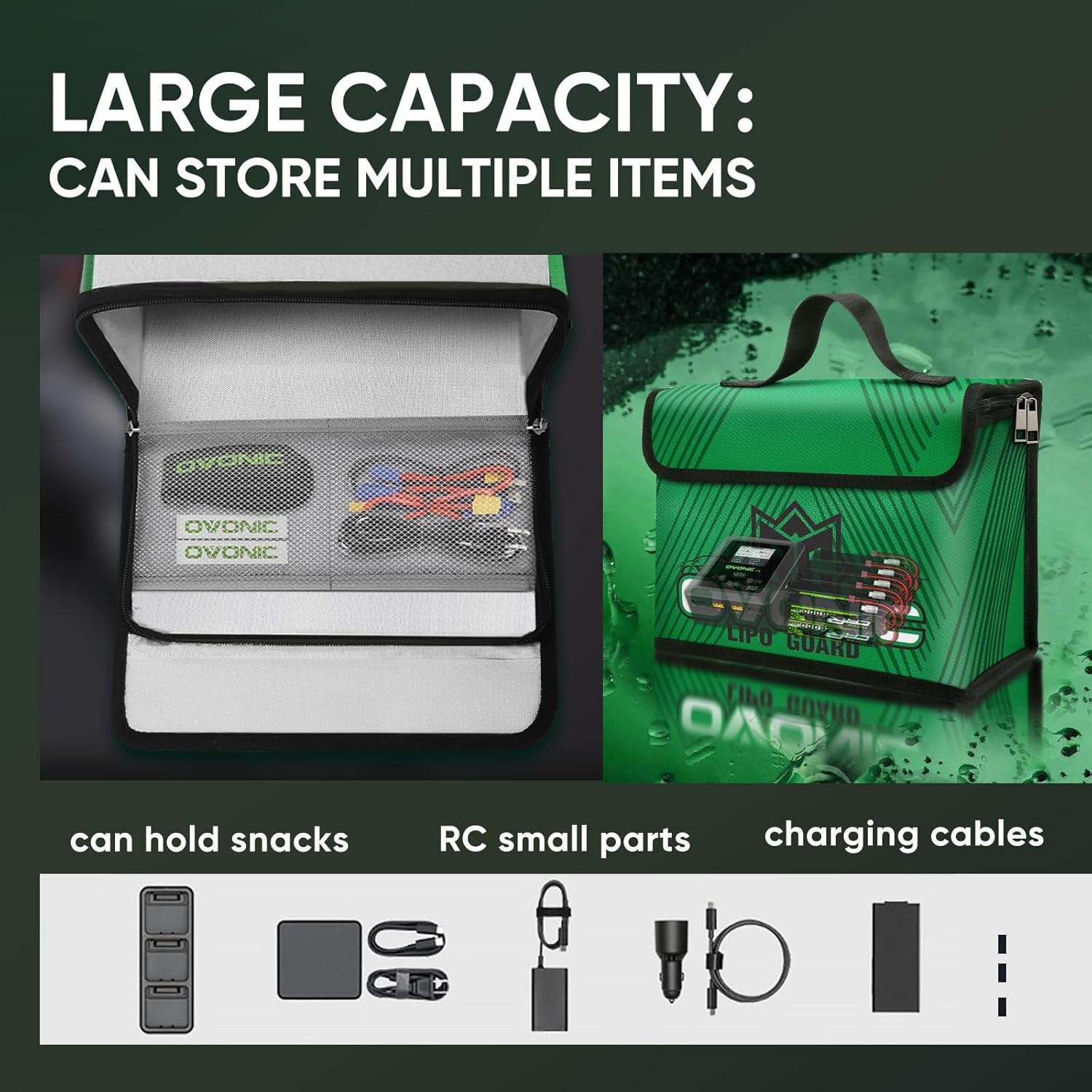 OVONIC Lipo Safe Bag Fireproof Explosionproof Bag Large Capacity Lipo Battery St