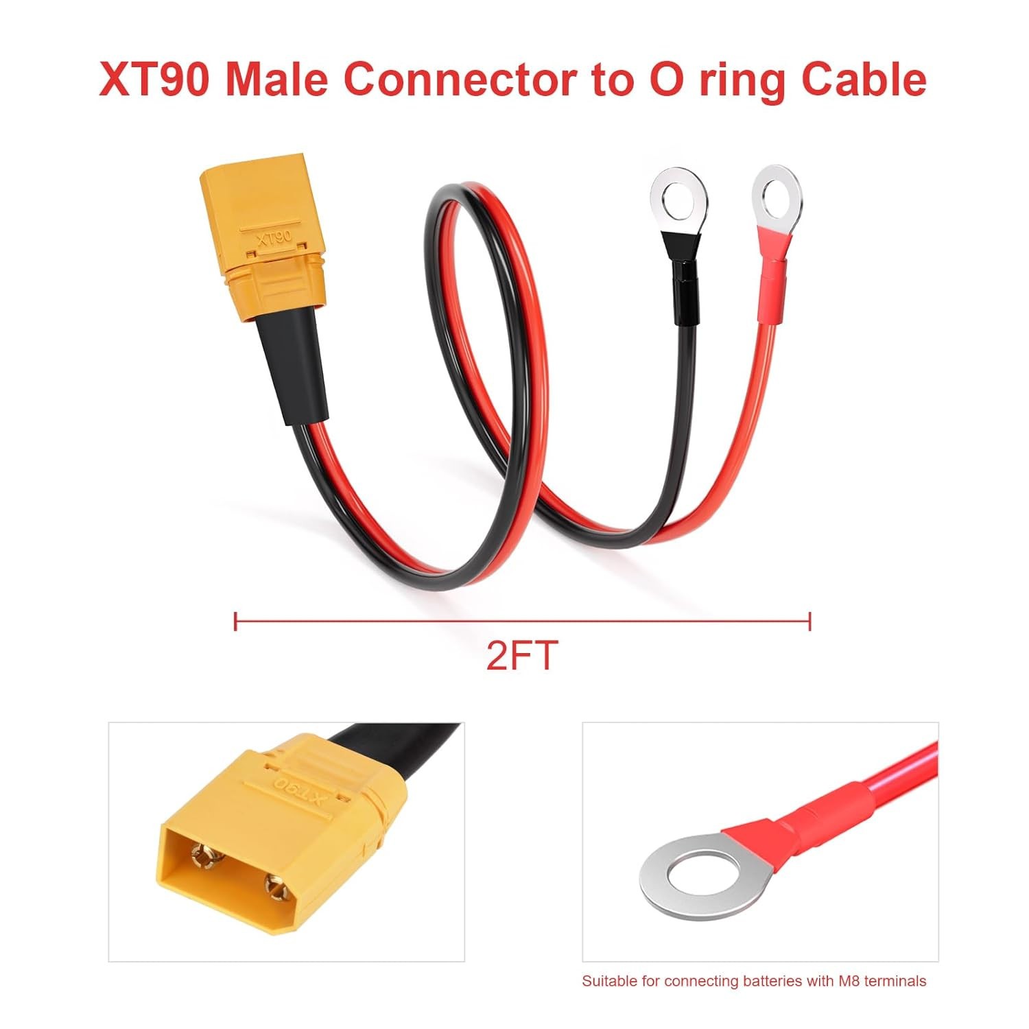 10 AWG XT90 Male Connector to M8 O Ring Terminal Extension Battery Cable for RC