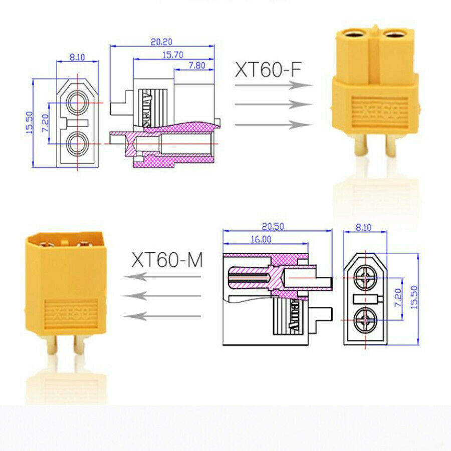 AMASS XT60 Plug to PH2.0 Male Female Connector 22AWG Cable for Toy Drone Battery