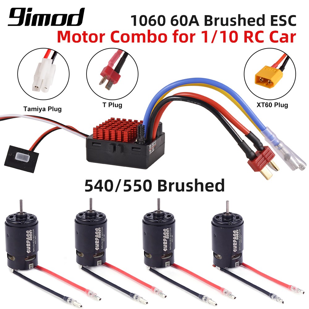 RC 540/550 Brushed Motor 60A ESC Power Combo for 1/10 SCX10 TRX4 TRX6 HPI Cars