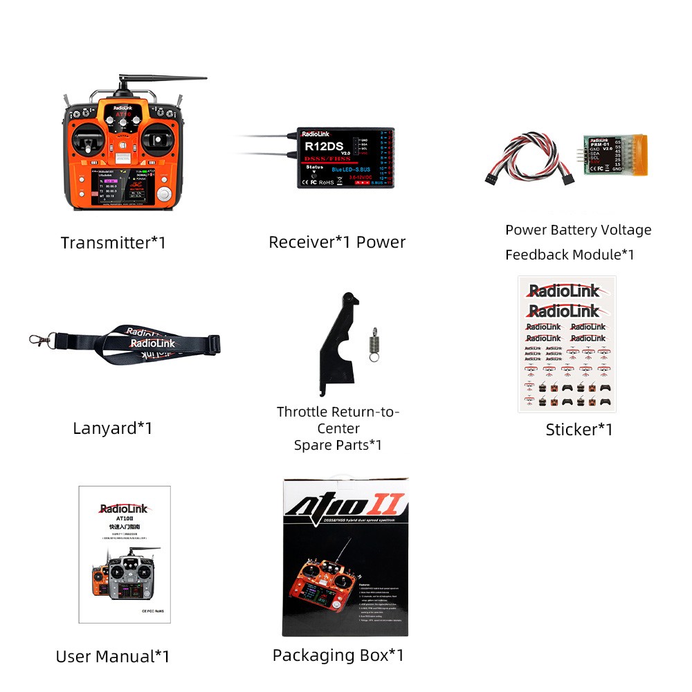 RadioLink LD-AT10II 12 Fully-proportional Channels Transmitter with R12DSreceive