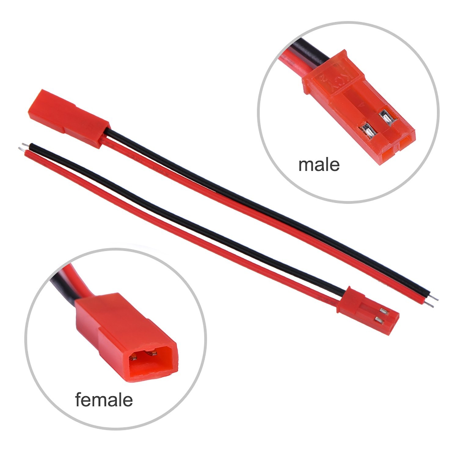 eBoot 20 Pairs 22 AWG JST Plug Connector 2 Pin Male Female Plug Connector Cable