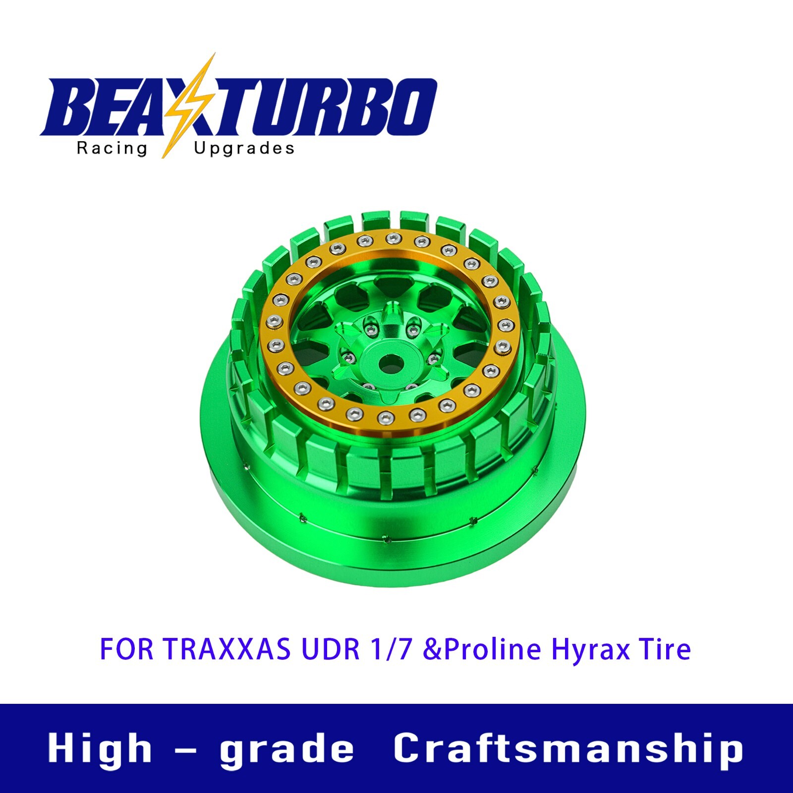 BeaxTurbo CNC Alu Beadlock wheel V2 Proline Hyrax Tire For Traxxas UDR 1/7 green