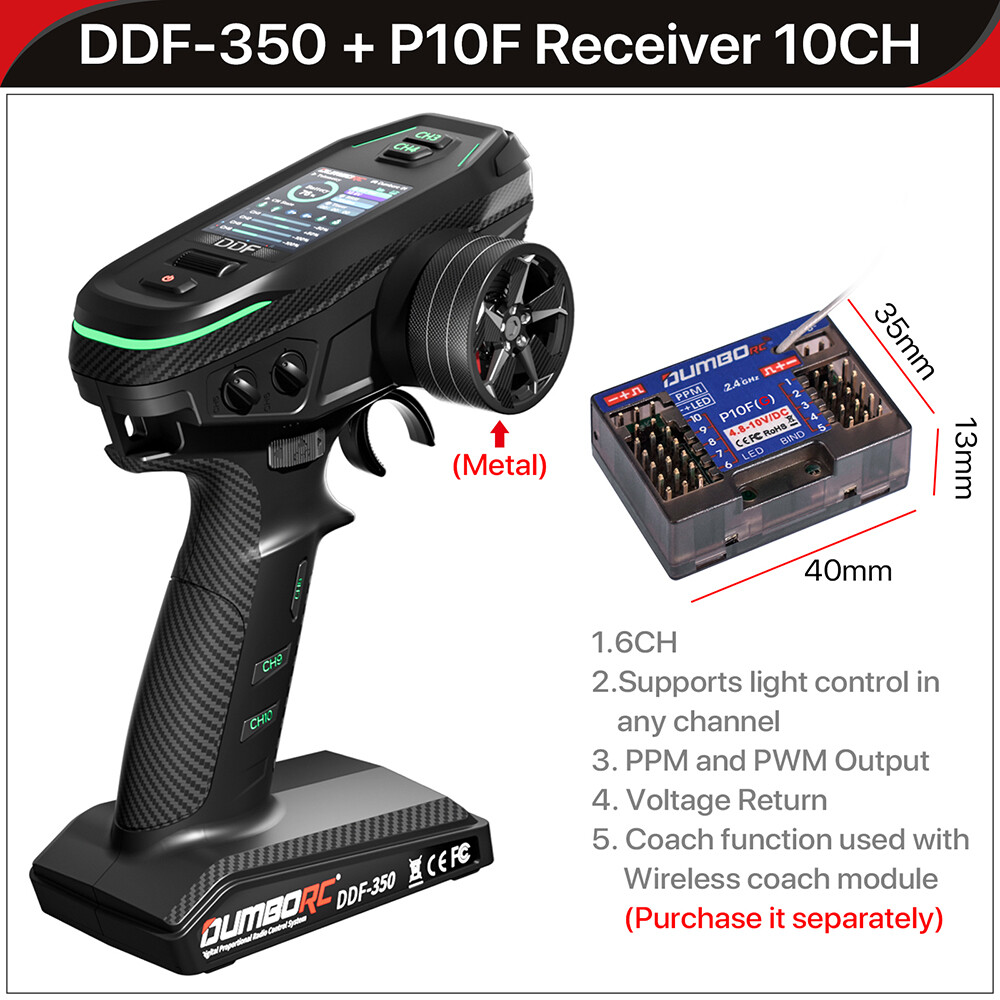 DUMBORC DDF-350 Transmitter w/ Receiver 2.4G 10CH for RC Car Boat Tank LCD FHSS