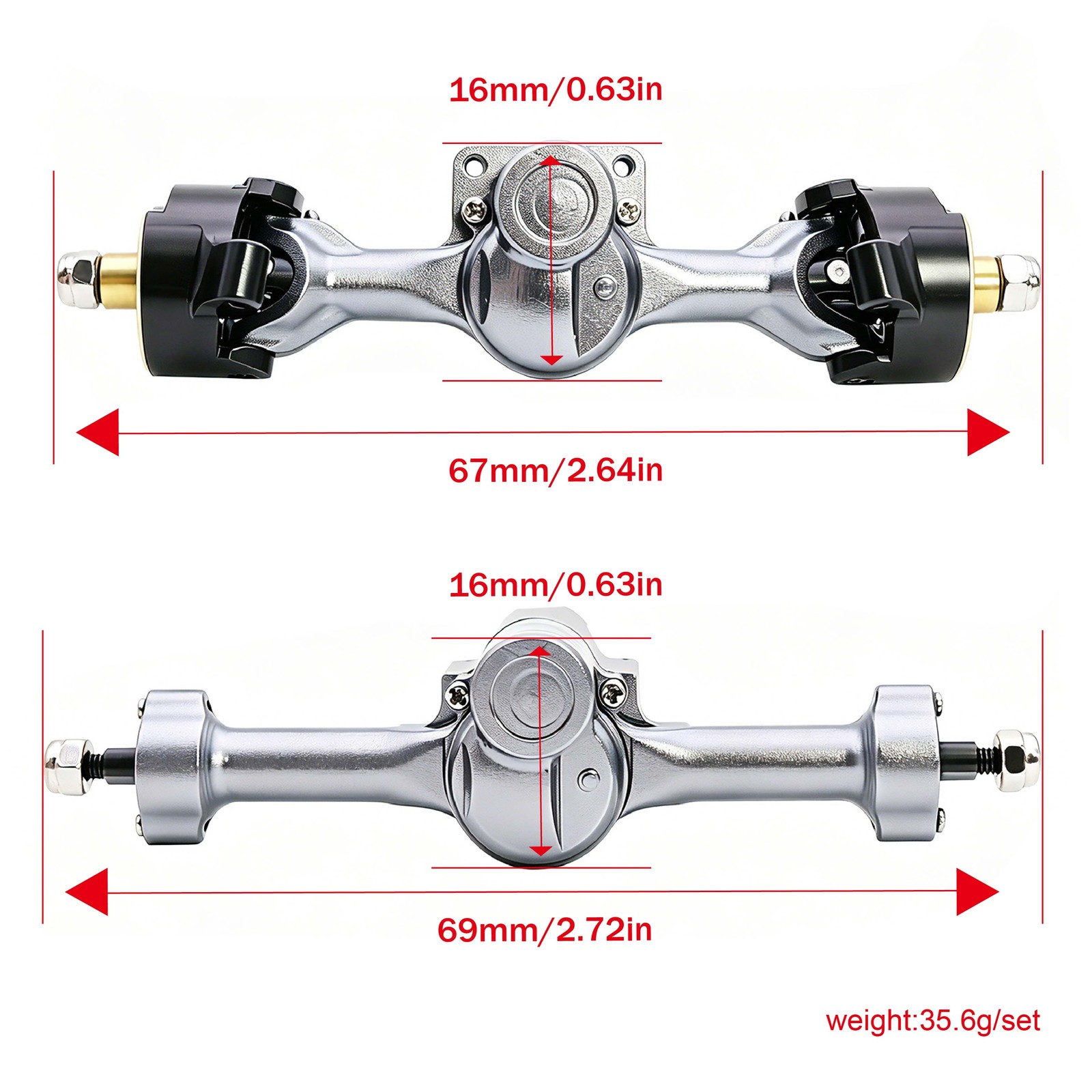 Front Rear Axle Assembly w/Brass Steering Knuckle For Axial SCX30 Bronco K10 ADE