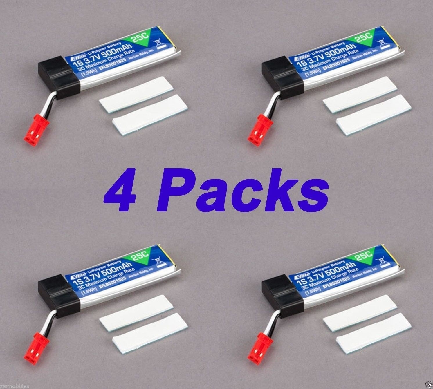 E-Flite 25C 500mAh 1-Cell 3.7V LiPo Battery MQX QUAD COPTER 4 Pcs # EFLB5001S25