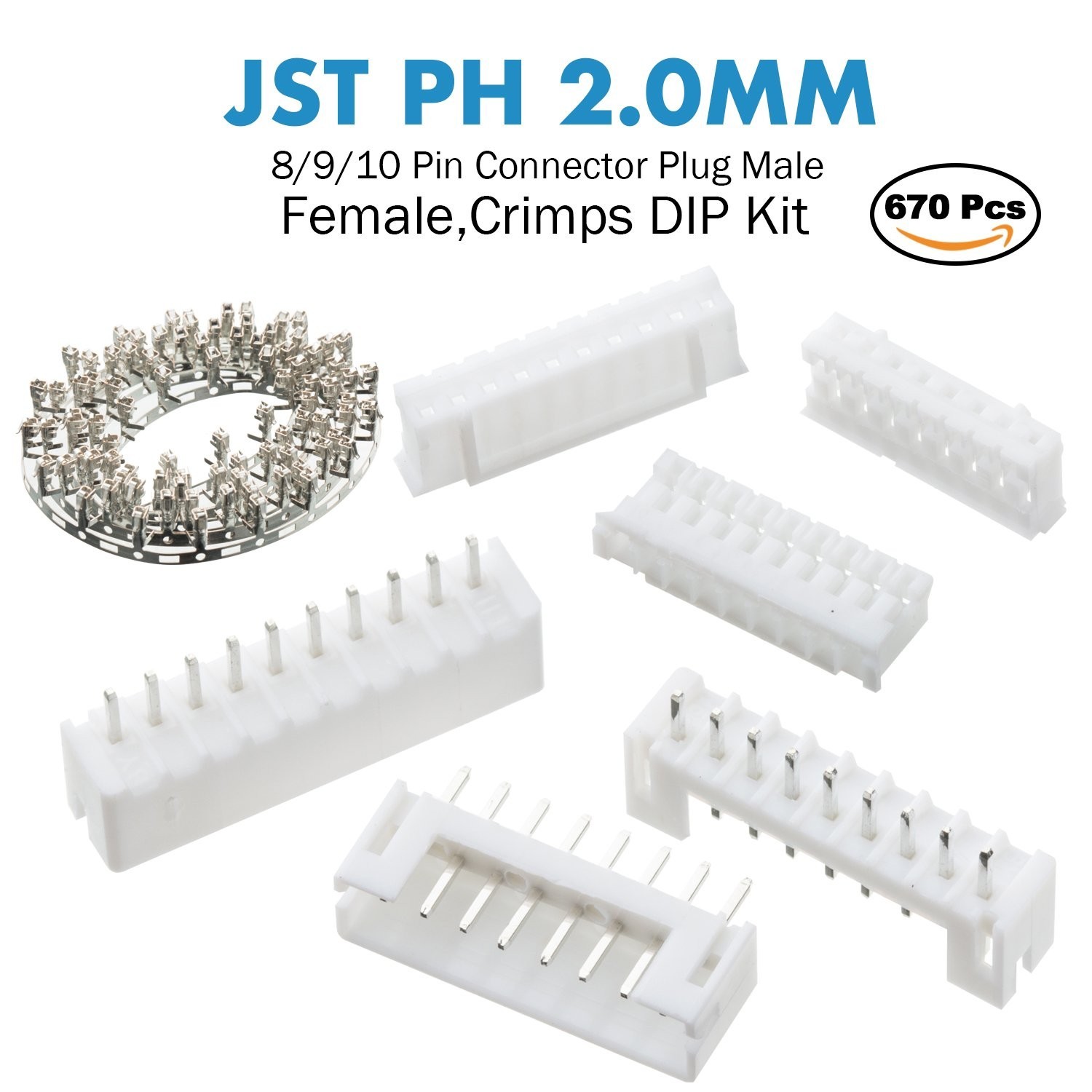 JST PH 2.0mm Kit – 8-Pin/9-Pin/10-Pin Electronic Adapter with IC Male Plugs, …