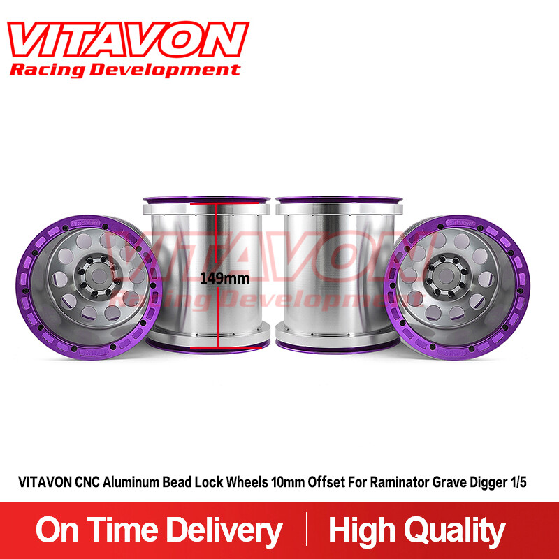 VITAVON CNC Aluminum Bead Lock Wheels 10mm Offset For Raminator Grave Digger 1/5
