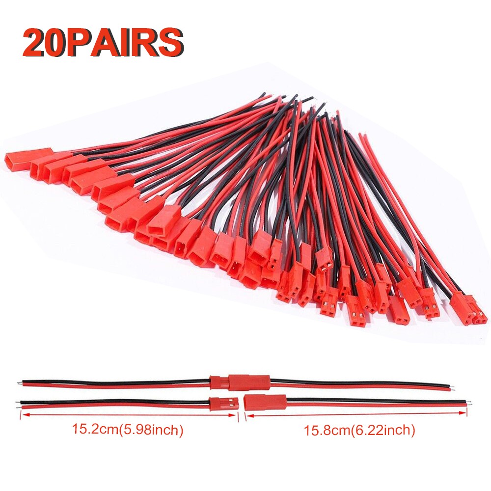 20 Pairs For JST Plug 2-Pin Male Female Connector 150mm Wire Cable RC Battery