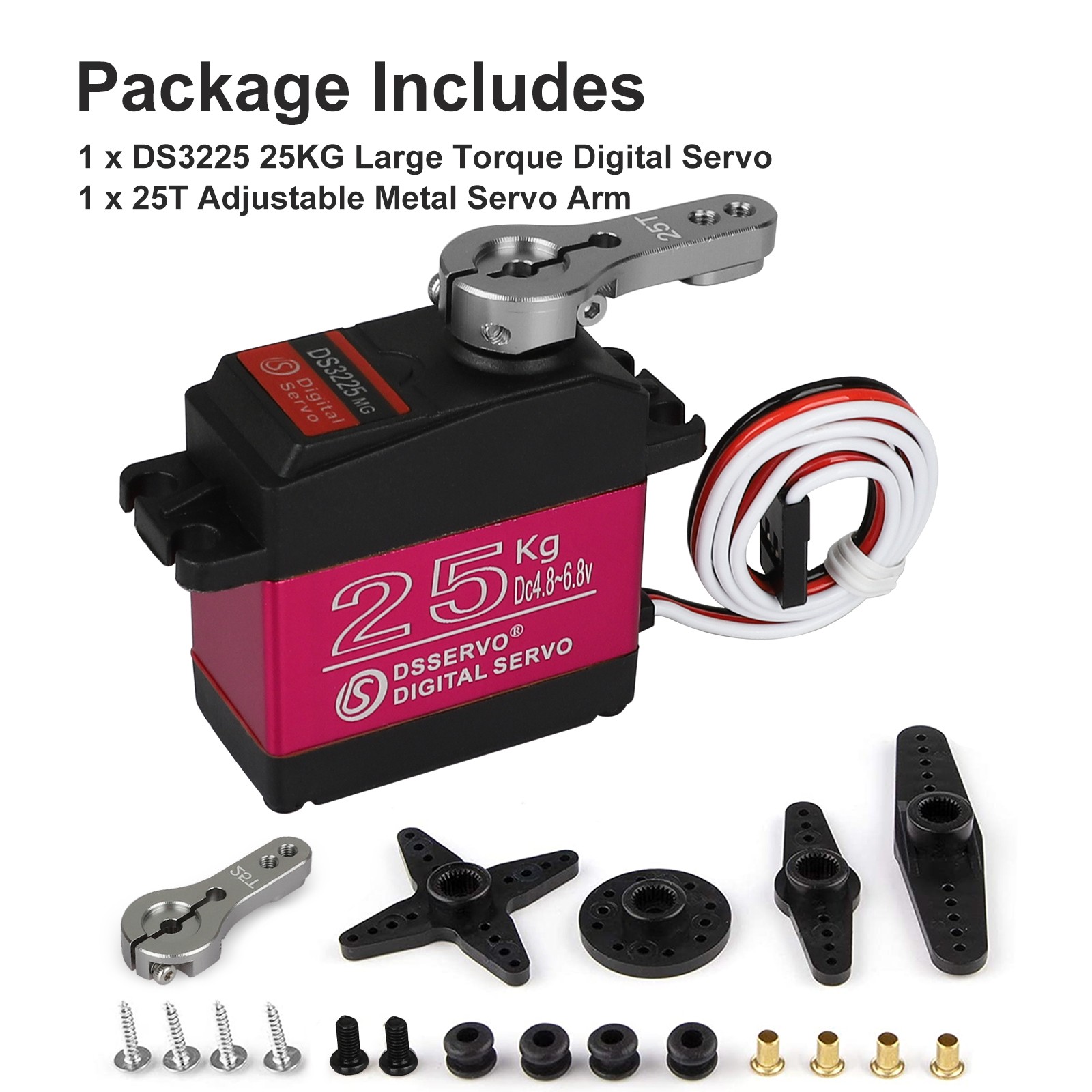 25KG Digital Servo Metal Gear High Torque &Speed Waterproof for 1/8 1/10 RC Car
